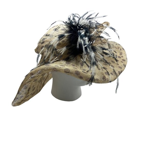 RARE Soprattutto Cappelli Women Animal Print Italian Feather Floppy Oversized Ha - Picture 2 of 7